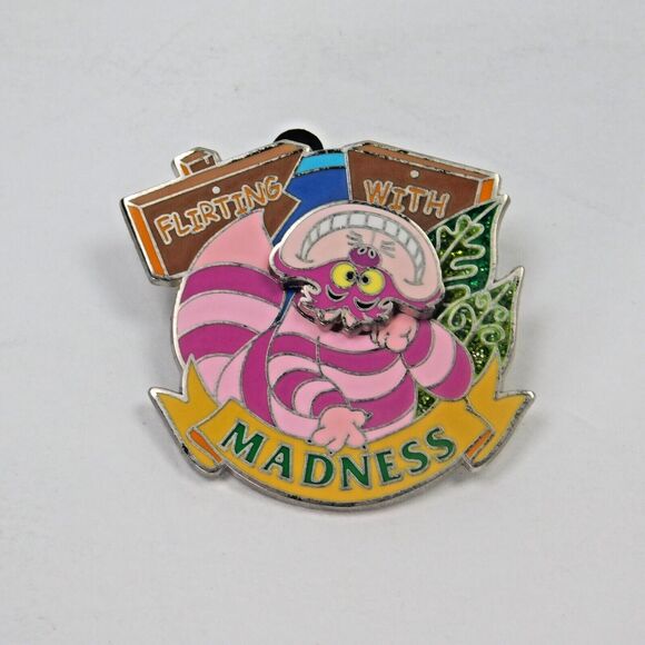 Disney Alice In Wonderland Cheshire Cat Flirting With Madness Head Spinner Pin - Picture 1 of 6